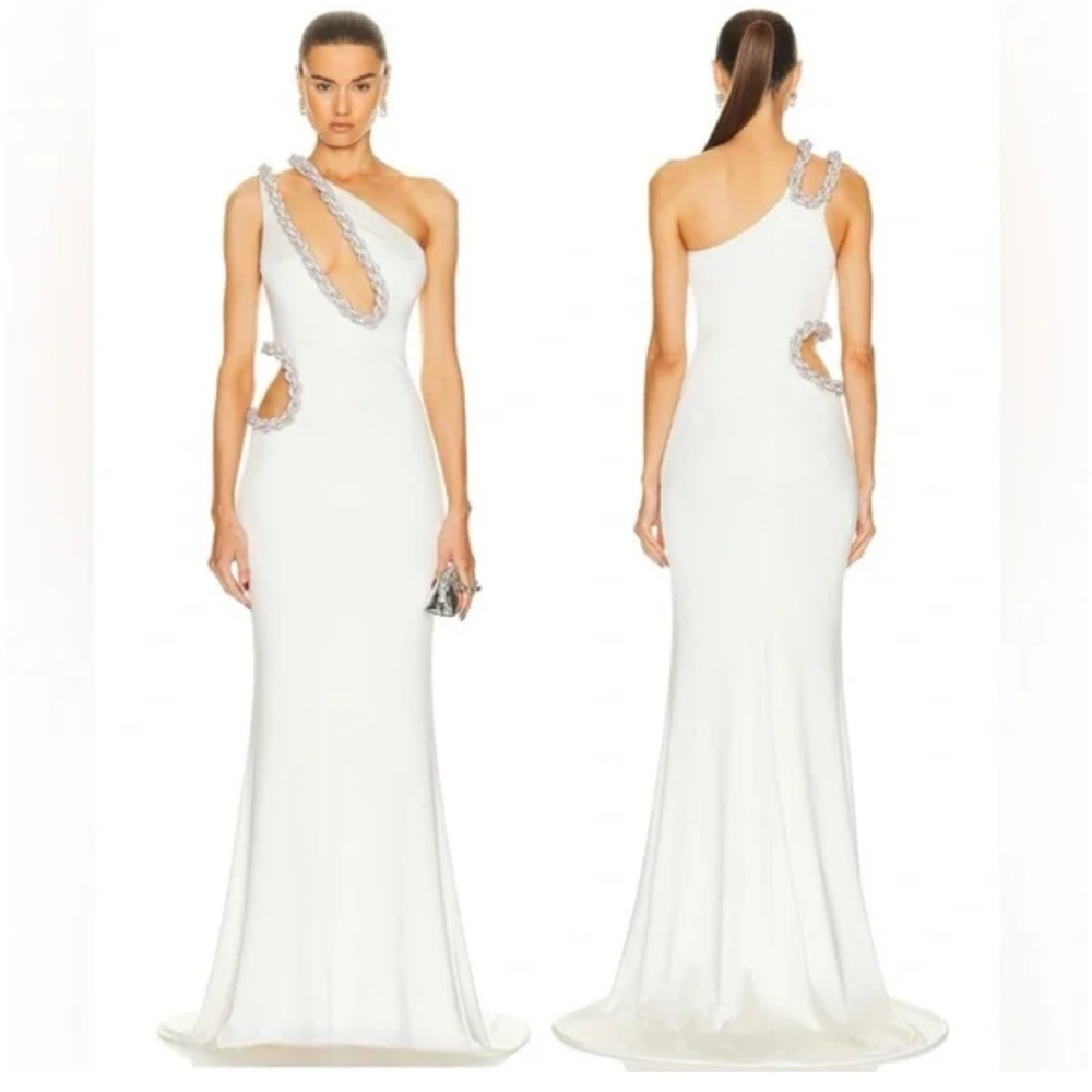 Stella McCartney Embellished Rope viscose stretchy gown cutout dress White - Picture 2 of 7